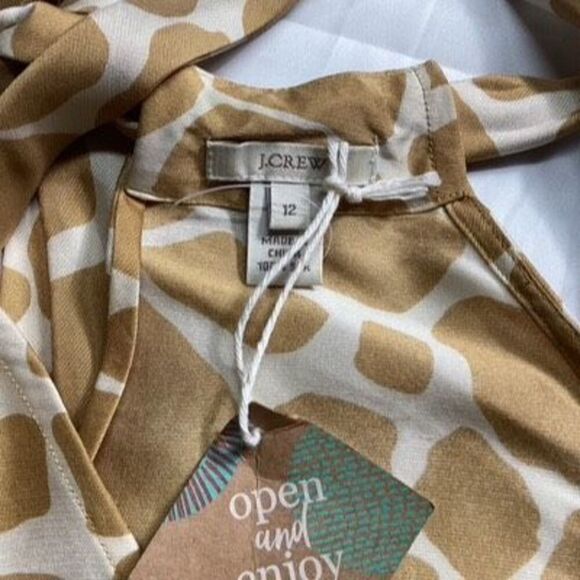 NEW J. Crew 100% Silk Giraffe Print Halter Top Sz 12 Side Zip - Picture 4 of 6